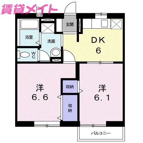 サンメゾンSI(2DK/2階)の間取り写真