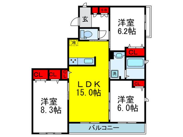 アルファステージ千里山西(3LDK/2階)の間取り写真