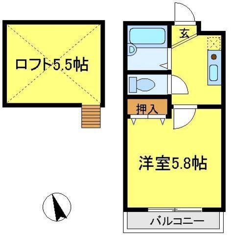 アサヒハイツ(1K/2階)の間取り写真