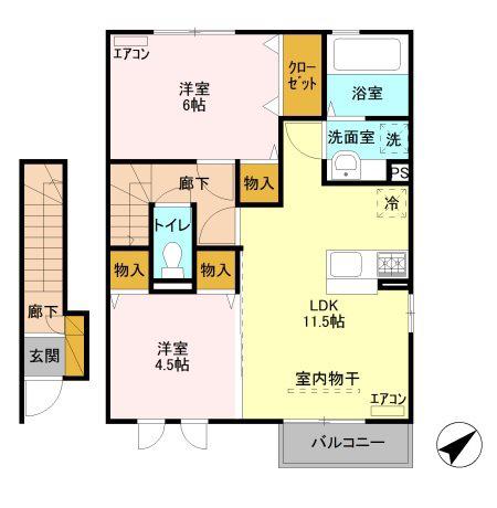グレイスガーデン椿(2LDK/2階)の間取り写真