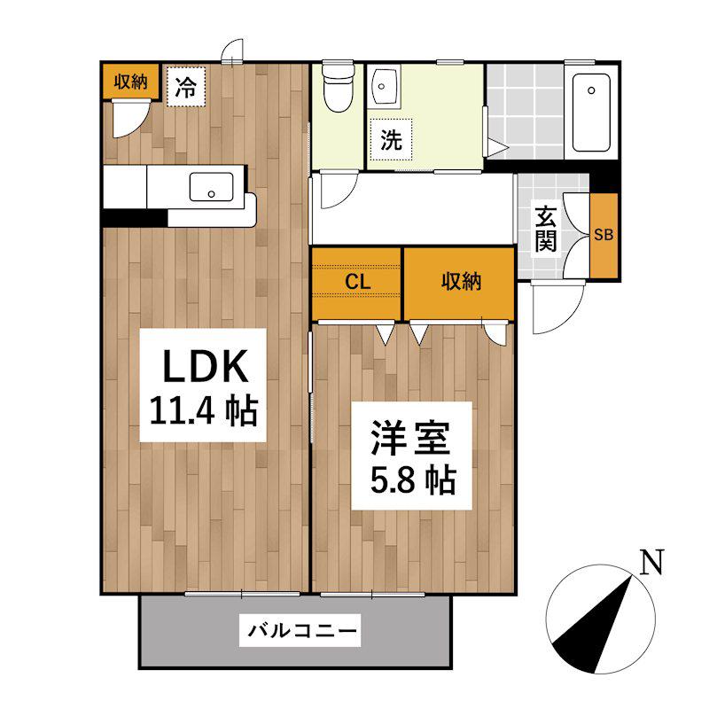 カーサ ソレアード (1LDK/2階)の間取り写真