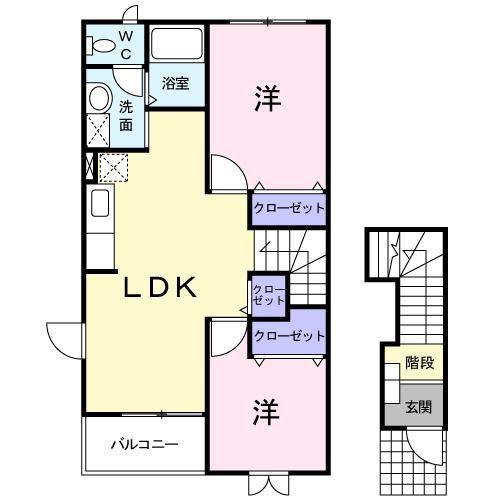 フェルトC(2LDK/2階)の間取り写真