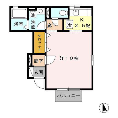 フロンテーラ(1K/1階)の間取り写真
