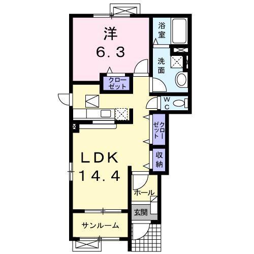 ヴェルデュールI(1LDK/1階)の間取り写真