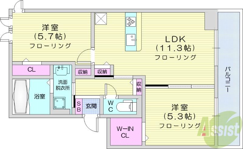 D-ROOM DEARCOURT 幸町 2(2LDK/1階)の間取り写真