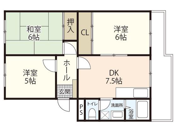 フラワーヒルズ井口(3DK/2階)の間取り写真