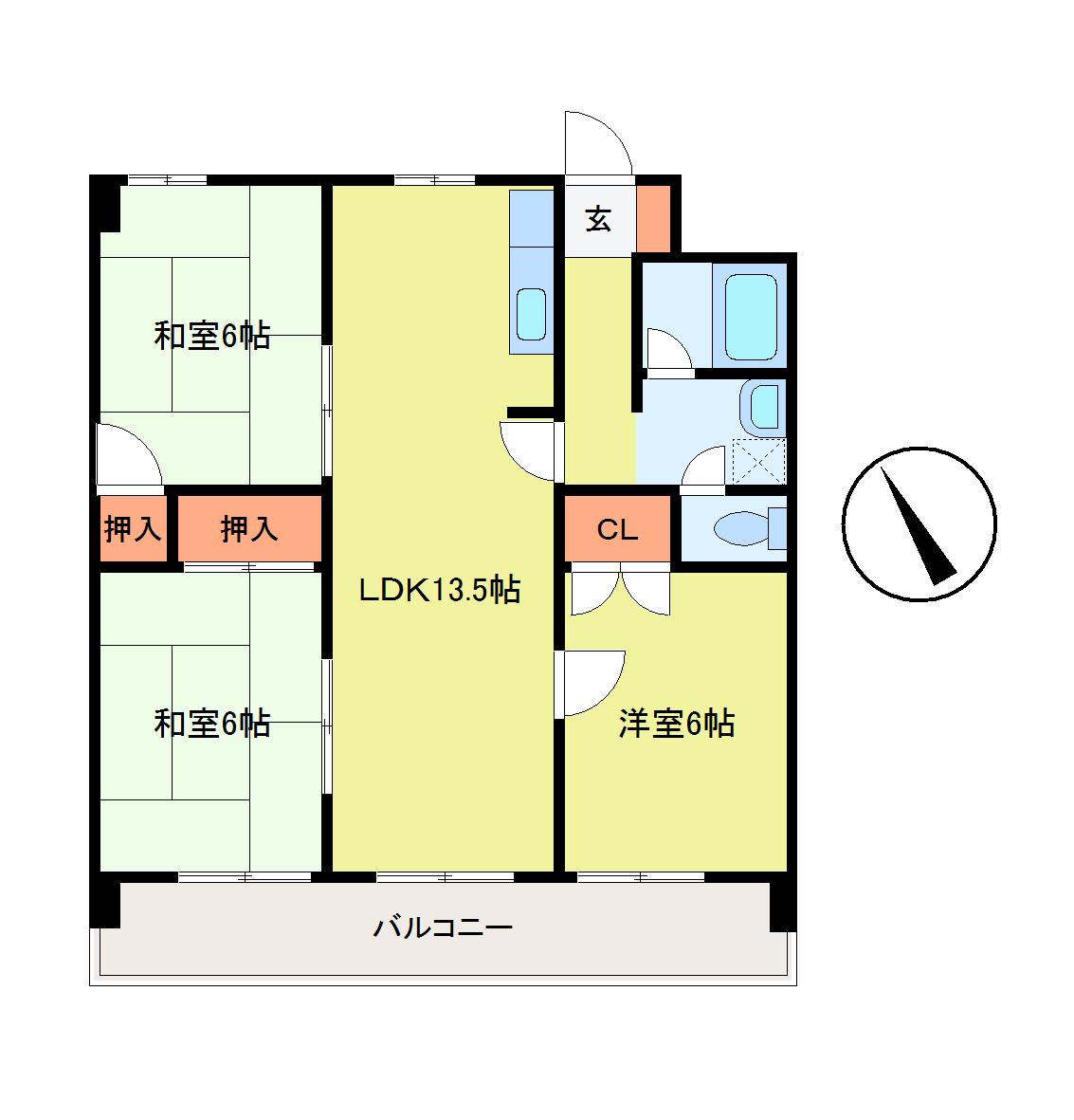第二阿賀中央ハイツ(3LDK/7階)の間取り写真