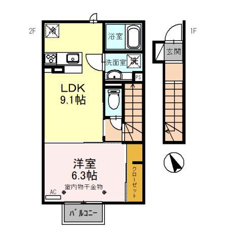 グレーシアタウン木崎 B棟(1LDK/2階)の間取り写真
