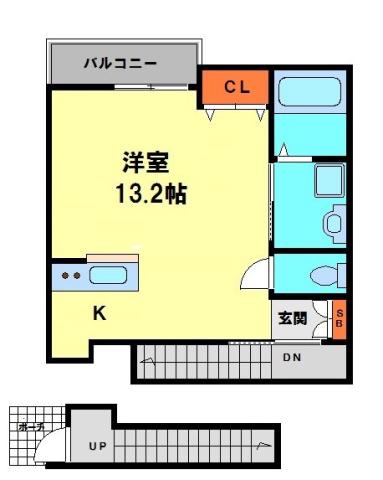 ONLYONE花屋敷II(1K/2階)の間取り写真