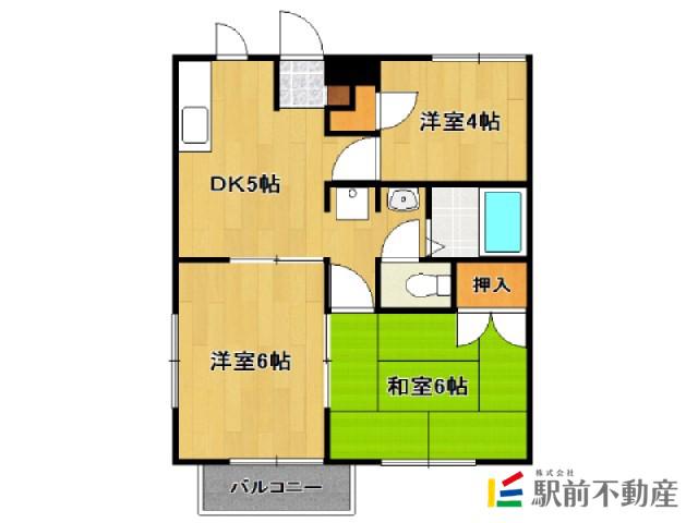 サンライズ小郡A(3DK/1階)の間取り写真