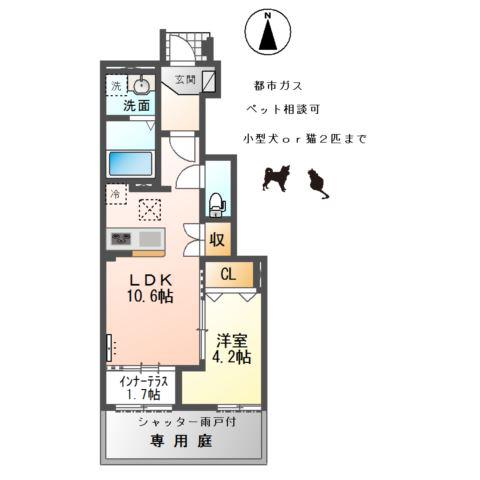 小信中島アパート(1LDK/1階)の間取り写真
