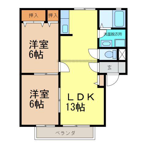 マンハッタンハイツB(2LDK/2階)の間取り写真