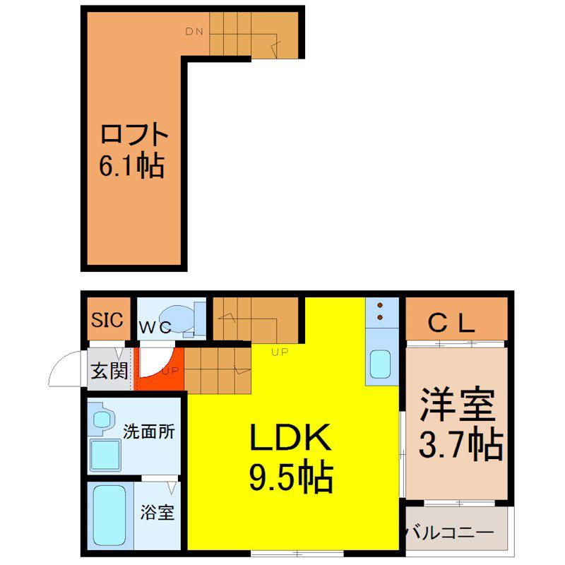 STAGE苗代町(1LDK/2階)の間取り写真