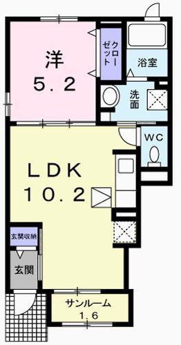 マロンガーデンB(1LDK/1階)の間取り写真