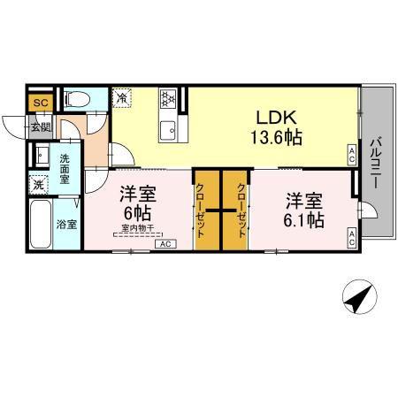 アーバングレイス宮千代1丁目 I(2LDK/3階)の間取り写真