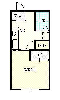 ラポール松原(1K/1階)の間取り写真