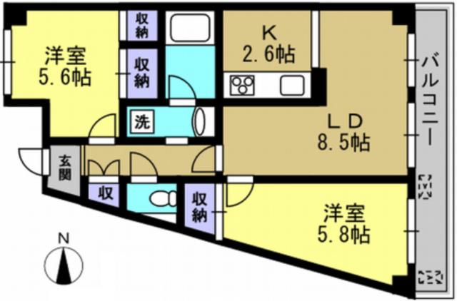 インシーズン向ヶ丘(2LDK/2階)の間取り写真