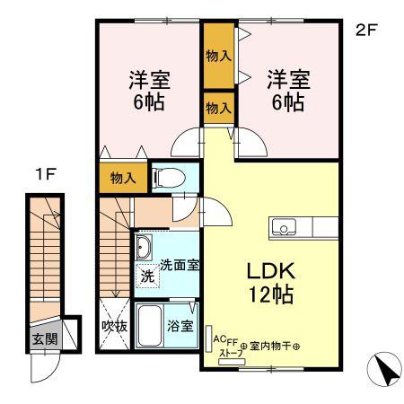 ラリンゴハウス(2LDK/2階)の間取り写真