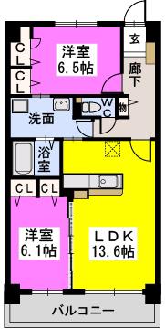 グランドルーチェ駅南(2LDK/6階)の間取り写真