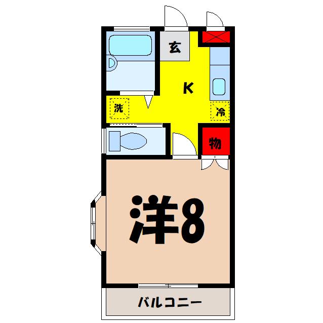 ドミール棟高AB(1K/2階)の間取り写真