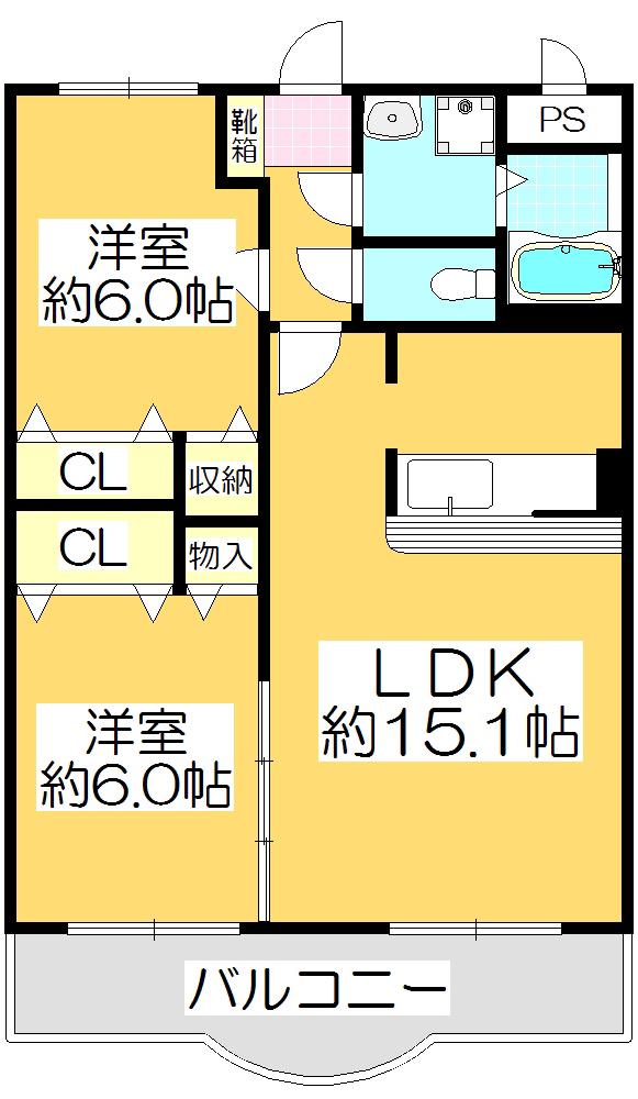 マリベールセレクト木太(2LDK/2階)の間取り写真
