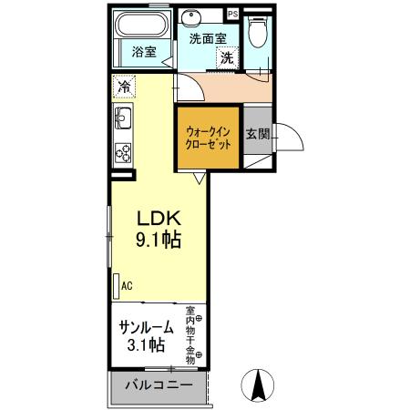 DWELL北島(ワンルーム/2階)の間取り写真