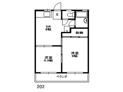 清明ハイツ(2DK/2階)の間取り写真