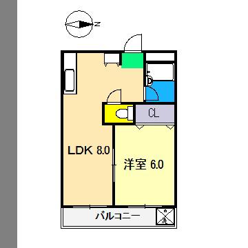 福徳ハイツ(1LDK/4階)の間取り写真