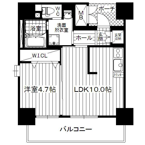 SUNSUNなんば弐番館(1LDK/6階)の間取り写真
