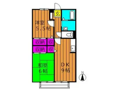 ビーライン撫川B棟(2DK/2階)の間取り写真