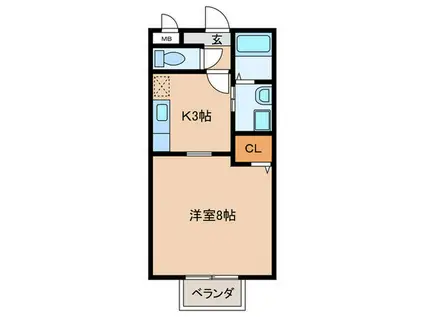 ティーワン半城土(1K/1階)の間取り写真