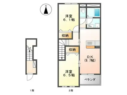 アヴェニール エムズ(2DK/2階)の間取り写真