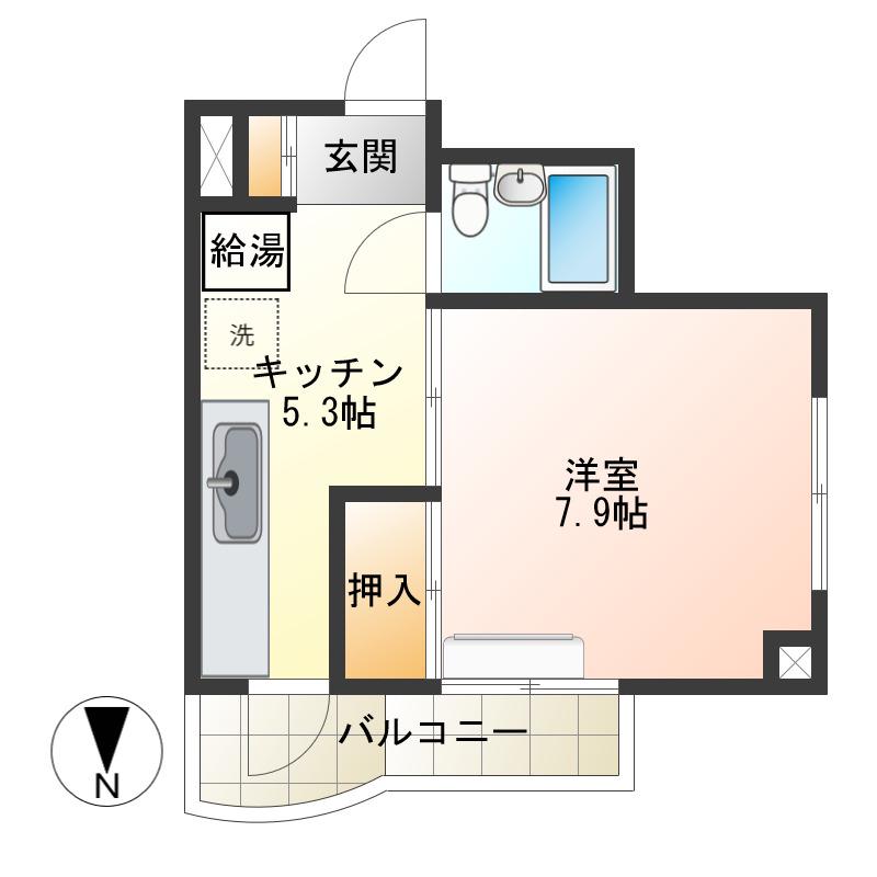 西口朝日マンション(1K/4階)の間取り写真
