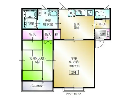 グロリエッタ1(2DK/2階)の間取り写真