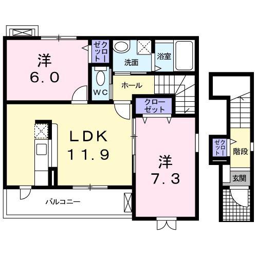 ポニーヒルズ B(2LDK/2階)の間取り写真