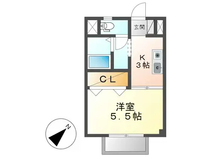 セジュールアレイ B棟(1K/2階)の間取り写真
