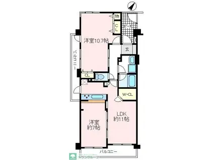 アーべイン狭山ガーデンコート(2LDK/3階)の間取り写真