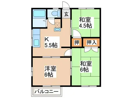 メイコーヒルズA(3K/2階)の間取り写真