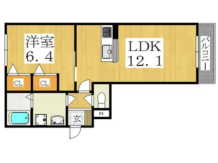 カステッロ はなふさII(1LDK/1階)の間取り写真