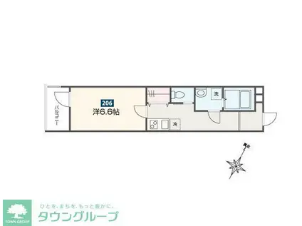 MELDIA福生III(1K/2階)の間取り写真