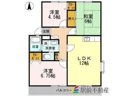 サントゥール溝田B棟(3LDK/2階)の間取り写真