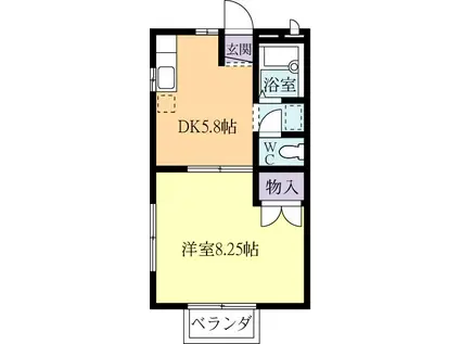 雨海ハイツ(1DK/2階)の間取り写真