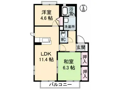 バリュージュ バオバブA棟(2LDK/2階)の間取り写真