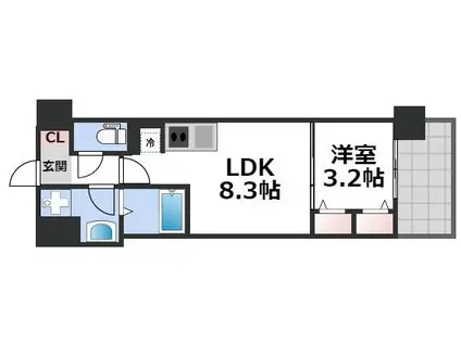 アーバネックス新町II(1LDK/8階)の間取り写真