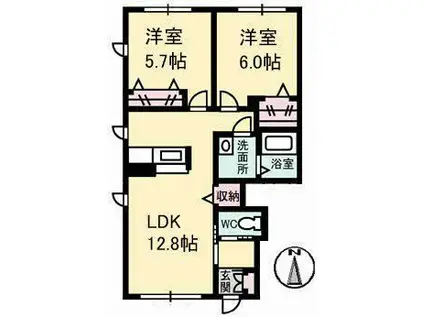 シャーメゾンタウン福山北 C棟(2LDK/1階)の間取り写真