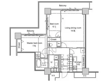 パシフィックロイヤルコートみなとみらいオーシャンタワー(2LDK/20階)の間取り写真
