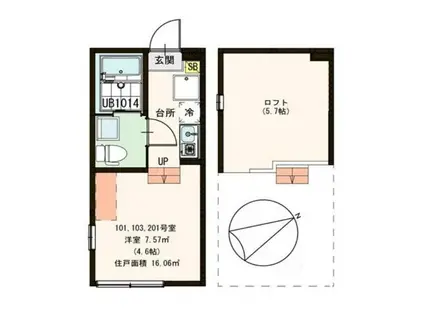 ハーモニーテラス新河岸II(ワンルーム/1階)の間取り写真