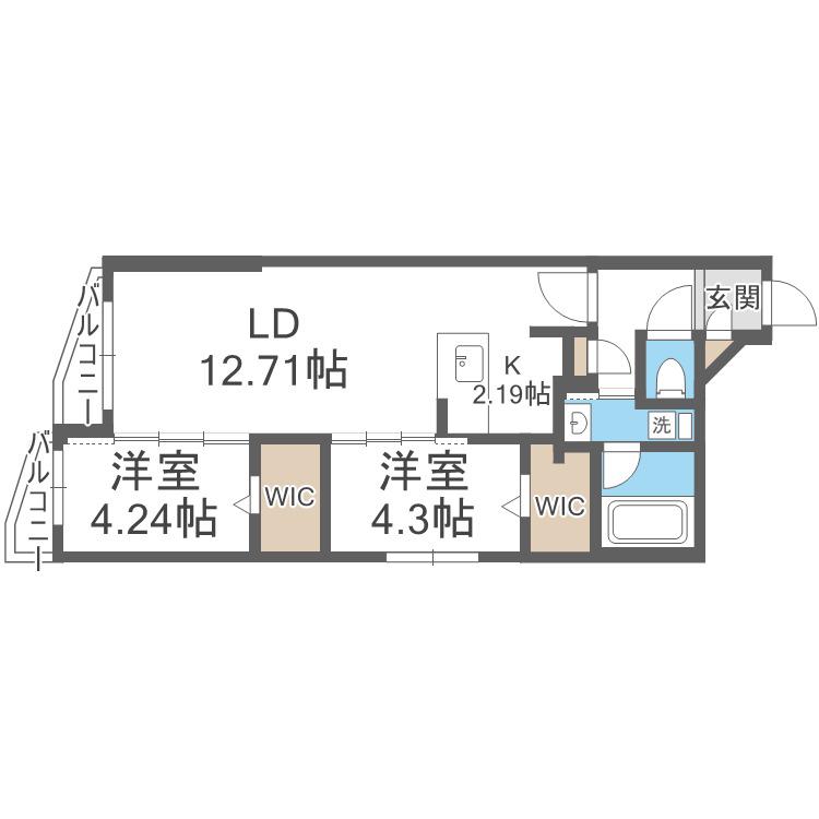 DIORE RESIDENCE SAPPORO(2LDK/3階)の間取り写真