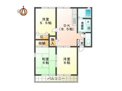 ソフィア名東(3DK/1階)の間取り写真