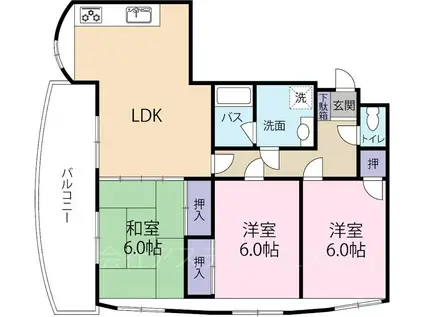 ランドスペース弁天町(3LDK/3階)の間取り写真